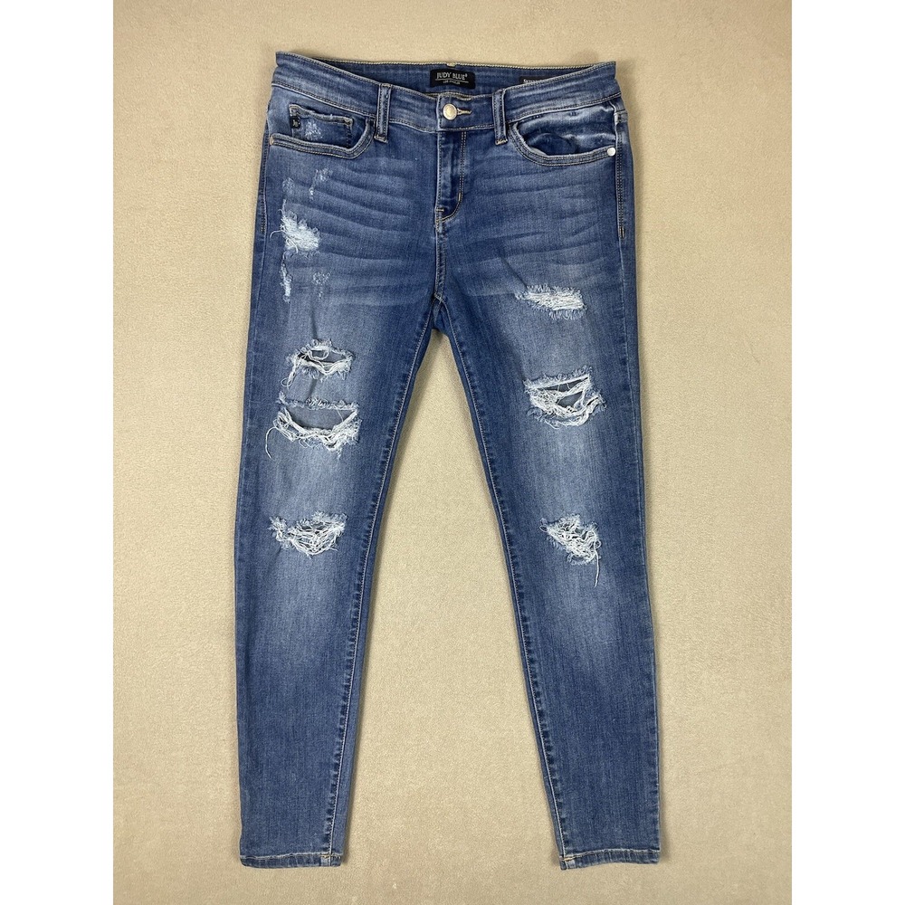 Judy Blue Skinny Fit Jeans Womens 11/30 Blue Distressed JB8292MD Stretch Denim